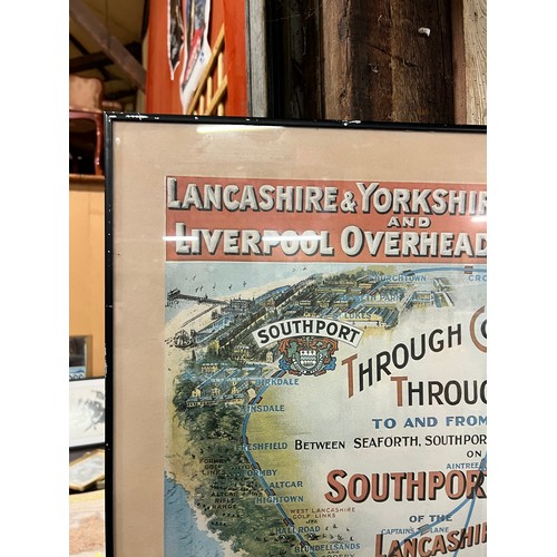 157 - VINTAGE RAILWAY POSTER LANCASHIRE AND YORKSHIRE RAILWAY AND LIVERPOOL OVERHEAD RAILWAY 880MM X 570MM