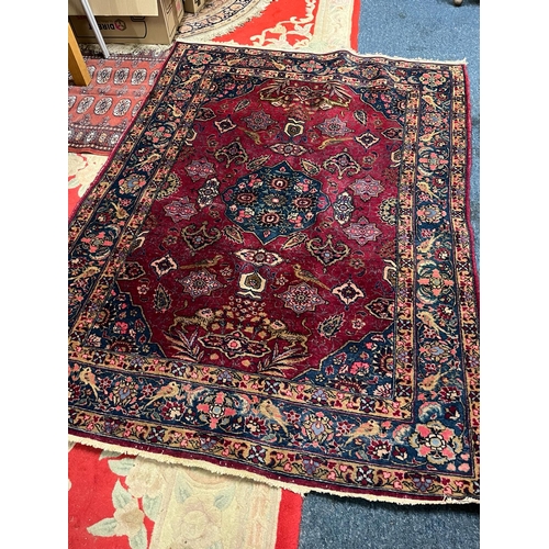 242 - VINTAGE RED WOOL RUG WITH LION PATTERN 