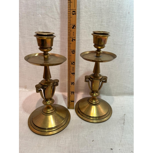 271 - PAIR BRASS UNUSUAL CANDLESTICKS