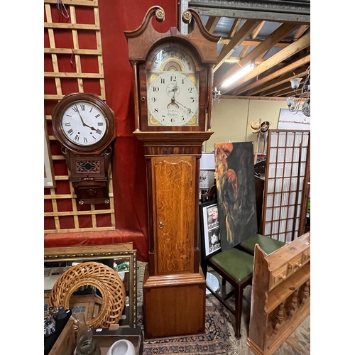 254 - JOHN BISHOP VICTORIAN OAK AND MAHOGANY GRANDFATHER CLOCK 210CM HIGH 46CM WIDE