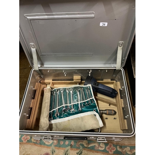 20 - METAL TOOL CHEST WITH SPANNERS TORCH ETC