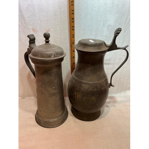 92 - 2 LARGE PEWTER TANKARDS