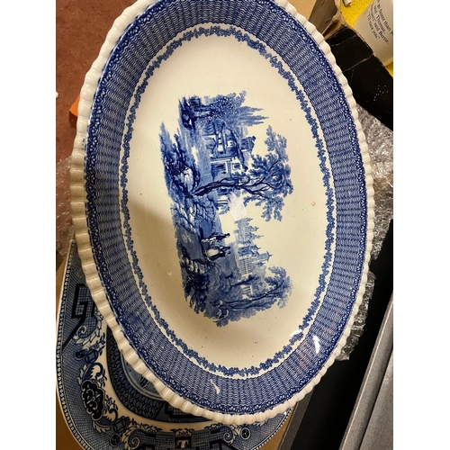 100 - 2 BLUE AND WHITE MEAT PLATES