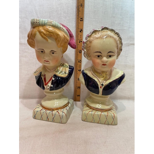 279 - PAIR ANTIQUE STAFFORDSHIRE BOURBON CHILDREN PORCELAIN FIGURES