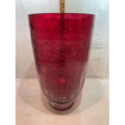 312 - LARGE RED CRACKLED GLASS MURANO VASE