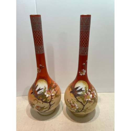 136 - PAIR CHINESE BOTTLE VASES HAND PAINTED