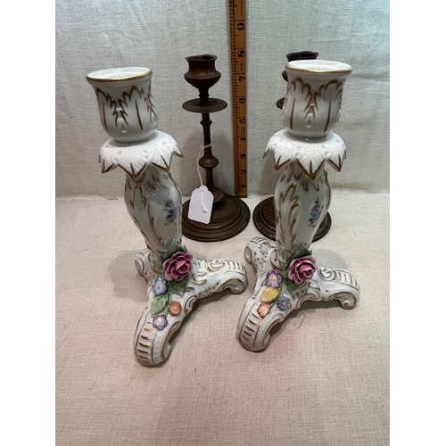 137 - PAIR GERMAN PORCELAIN CANDLESTICK AND 1 OTHER