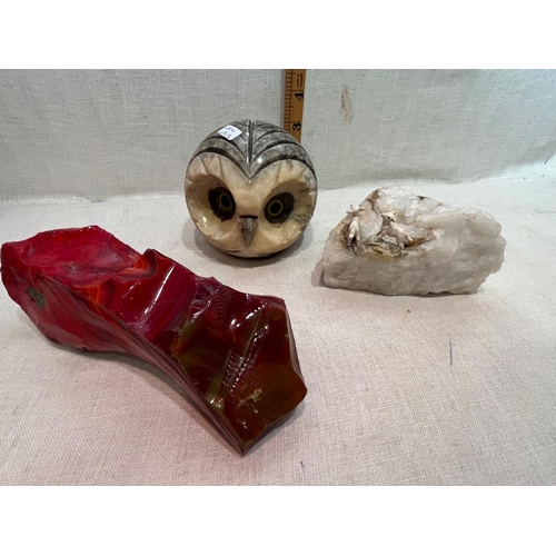 155 - MARBLE OWLS HEAD AND 2 OTHER ITEMS