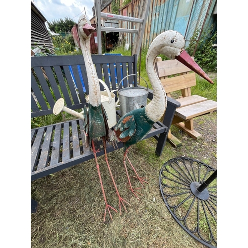 205 - PAIR METAL CRANES AND 2 WATERING CANS