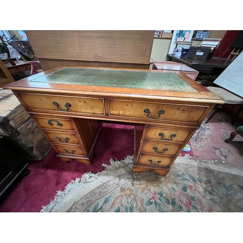 277 - LEATHER TOP YEW PEDESTAL DESK 42