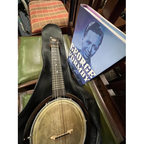 309 - CASED BANJO BY KEECH WITH FORMBY BOOK