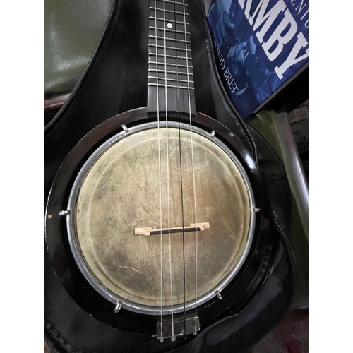 309 - CASED BANJO BY KEECH WITH FORMBY BOOK