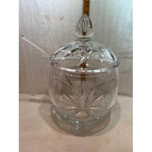 334 - CUT GLASS RUM PUNCH JAR WITH LADLE