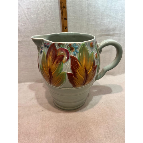 337 - CLARICE CLIFF NEWPORT POTTERY CELADON LEAF BERRY JUG