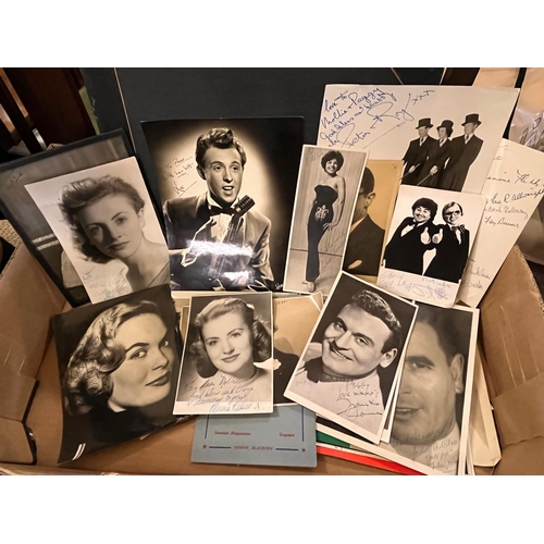 374 - BOX EARLY SIGNED PHOTOS RELATING TO THE BENSAID TWINS INC SHIRLEY BASSEY AND FRANKIE LAINE