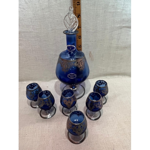 88 - GLASS ITALIAN DECANTER SET WITH SILVER DECORATION