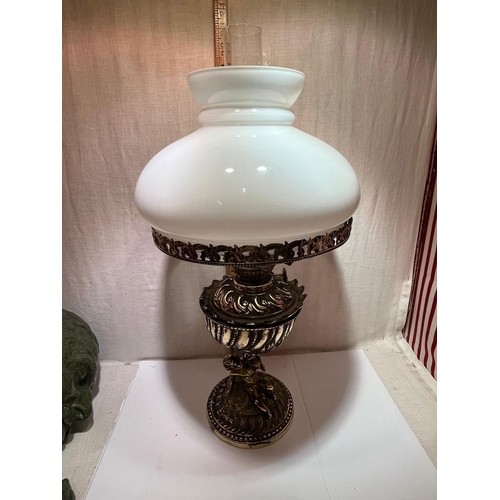 110 - ORNATE BRASS FIGURE LAMP HEAVY BASE