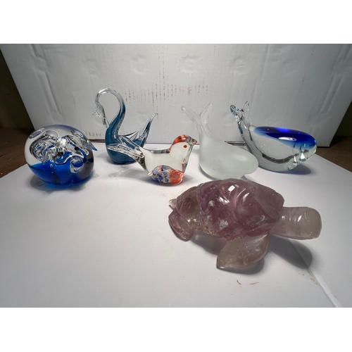 158 - 6 GLASS ANIMAL FIGURES INC PAPERWEIGHTS