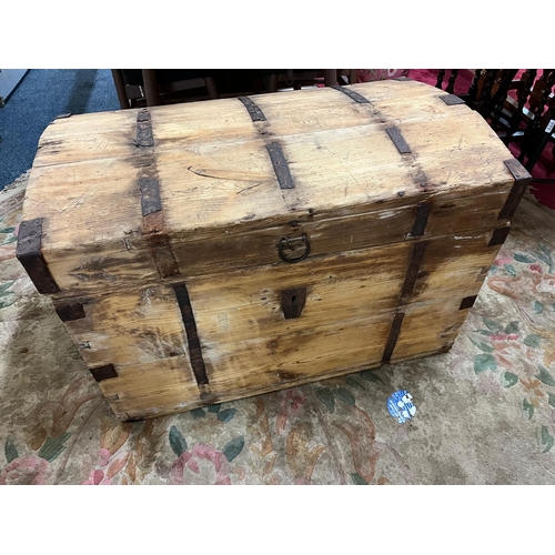 230 - PINE METAL BOUND DOMED CHEST 231/2