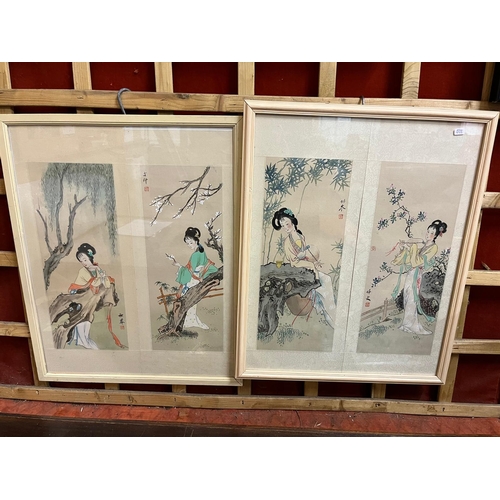 257 - GROUP 4 CHINESE IN AND WATERCOLOURS OF WOMAN IN 2 FRAMES SIGNED WITH SEAL MARKS