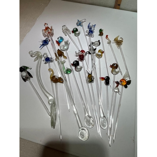 347 - APPROX 27 ITALIAN GLASS ANIMAL COCKTAIL STICKS