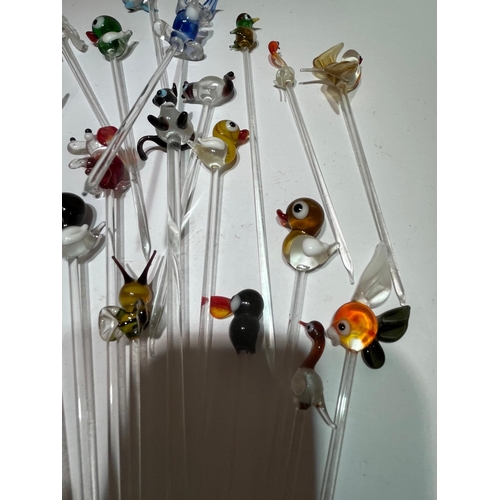 347 - APPROX 27 ITALIAN GLASS ANIMAL COCKTAIL STICKS