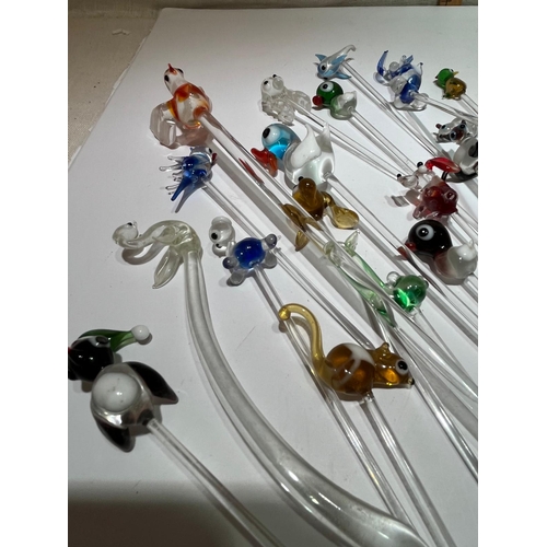 347 - APPROX 27 ITALIAN GLASS ANIMAL COCKTAIL STICKS