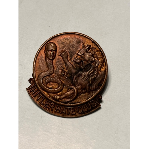 375 - WW2 HATE HITLER CLUB BADGE