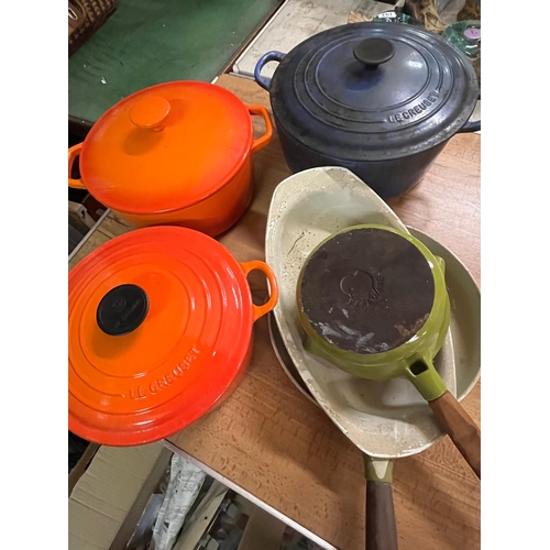 110 - QTY LE CREUSET POTS ETC