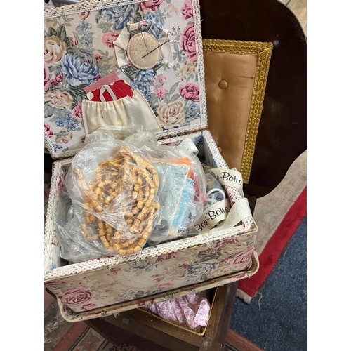 200 - SEWING TABLE BOX AND CONTENTS