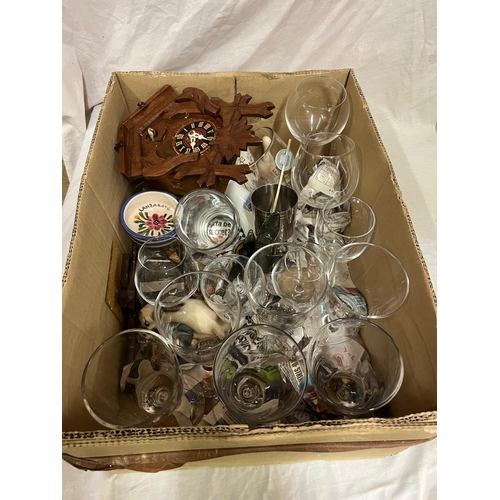 59 - BOX GLASSES, CUCKOO CLOCK FOR REPAIR AND MISC