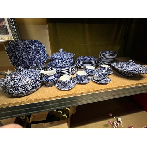 32 - APPROX 60 PIECES BURLIEGH WARE BLUE CALICO PATTERN CHINA