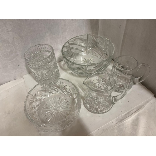 166 - 5 PIECES CUT GLASS BOWLS-JUGS