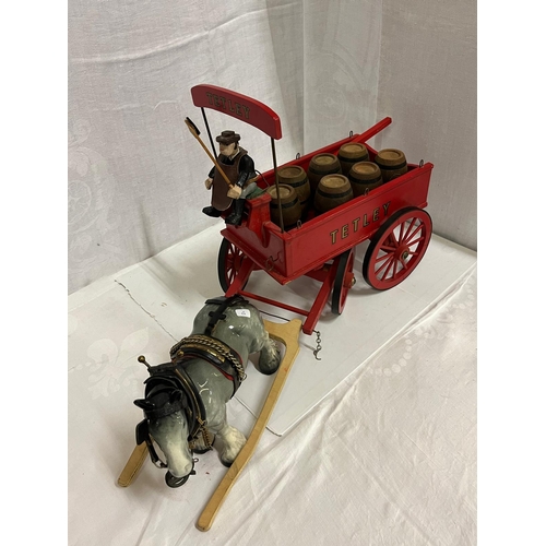 222 - TETLEY HORSE CART AND BARRELS