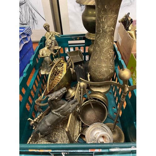 40 - BOX BRASS VASES ETC