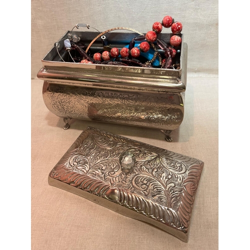 99 - SILVER PLATED CASKET WITH JEWELLERY