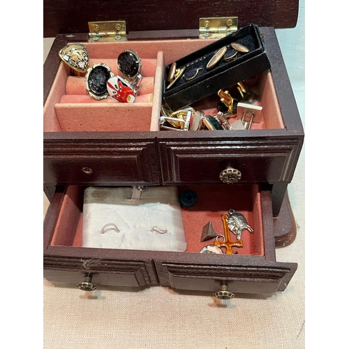 142 - JEWELLERY BOX AND SELECTION CUFFLINKS