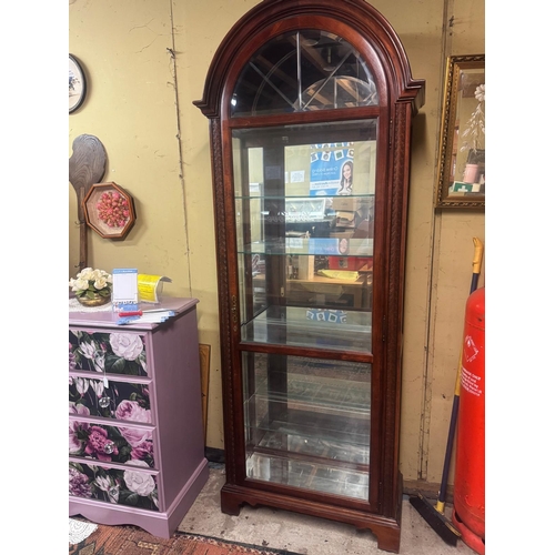 170 - DARK OAK COLLECTORS CABINET GLASS SHELVES 30