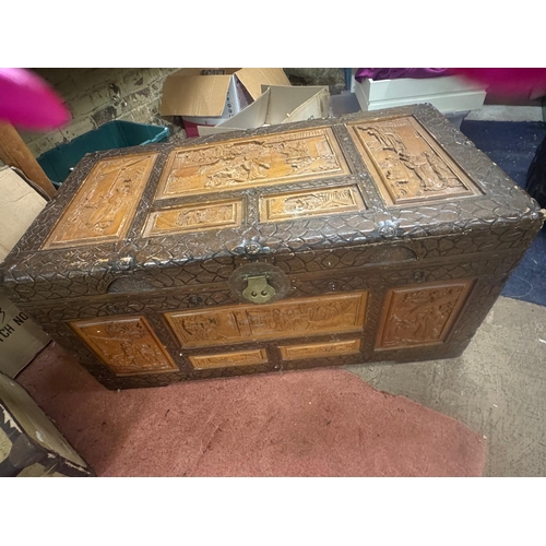 196 - LARGE CARVED ORIENTAL CHEST NEEDS TLC