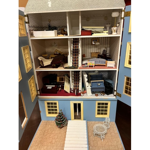 203 - 3 STOREY DOLLS HOUSE WITH LOADS OF FURNITURE