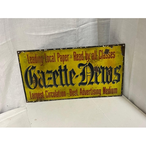 229 - VINTAGE ENAMEL GAZETTE NEWS ADVERTISING SIGN