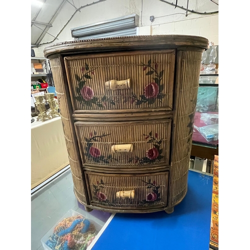 140 - BAMBOO VINTAGE HAND PAINTED 3 DRAWER CABINET