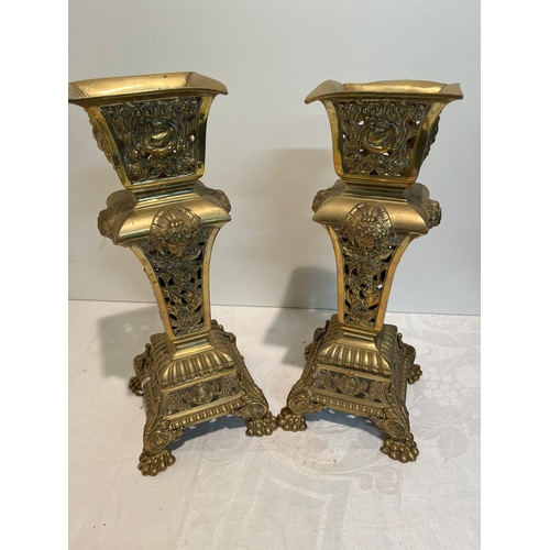 186 - PAIR HEAVY BRASS CHURCH CANDLESTICKS