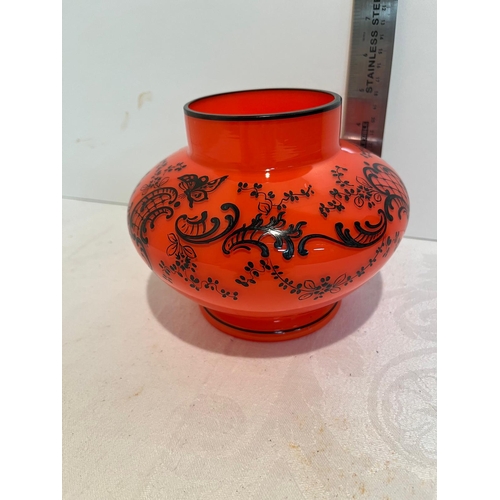 224 - BOHEMIA ORANGE ART DECO GLASS VASE