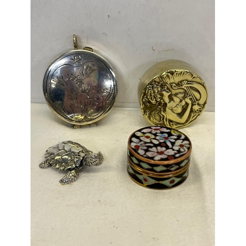 346 - 4 VARIOUS PILL BOXES INC TORTOISE CONTINENTAL SILVER