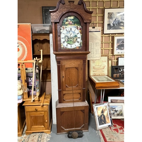 172 - VICTORIAN OAK CASED GRANDFATHER CLOCK FOR RESTORATION