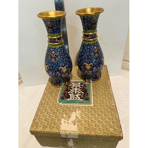 216 - PAIR VINTAGE CLOISONNE VASES IN BOX