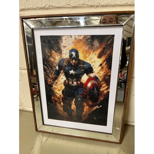 350 - 5D DIAMOND ART F/G CAPTAIN AMERICA IN MIRRORED WOODEN FRAME