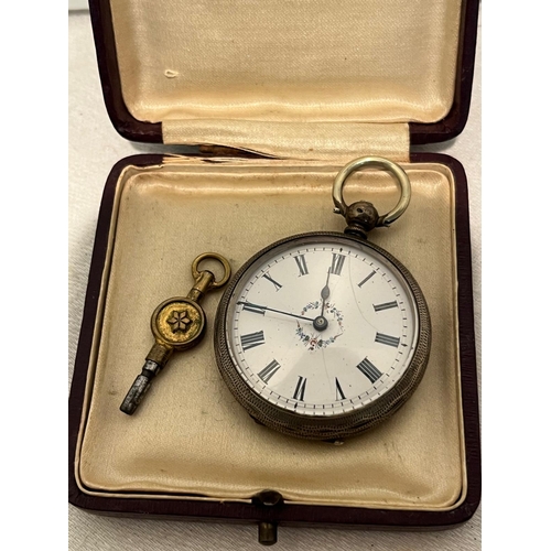 344 - LADIES SHM (800) POCKET WATCH WITH BOX AND KEY