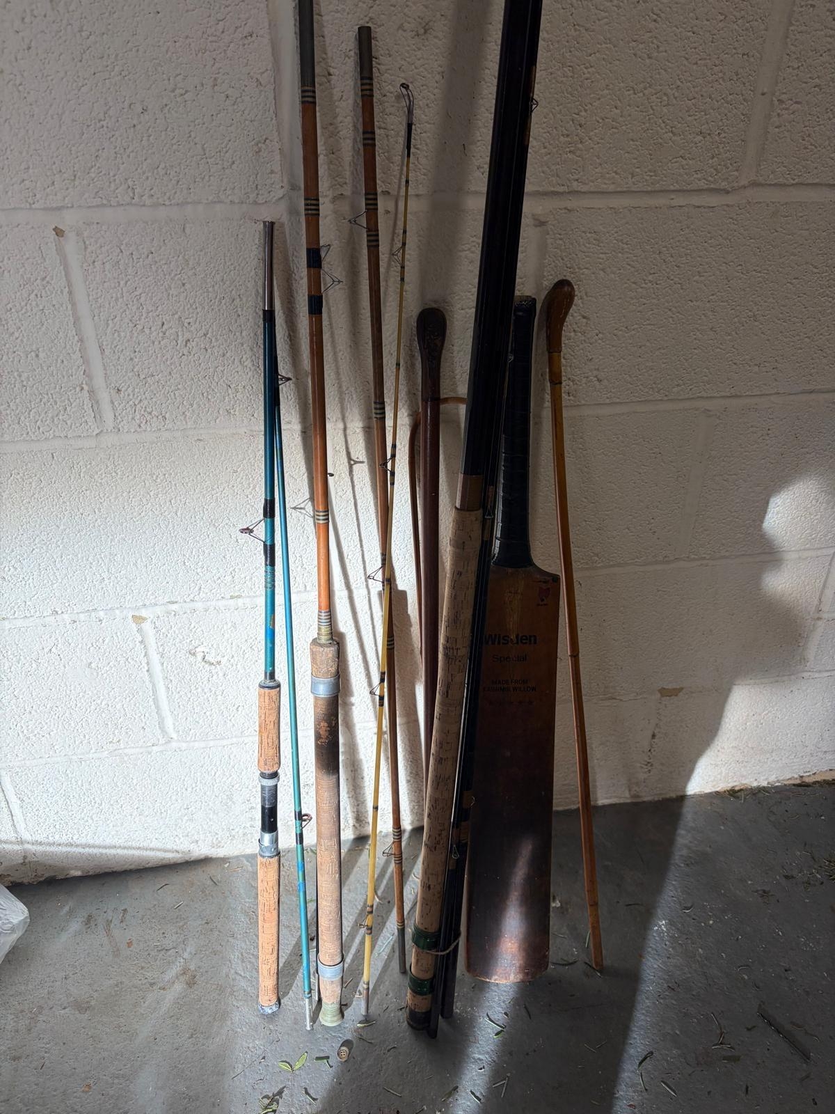 SELECTION FISHING RODS CRICKET BAT ETC